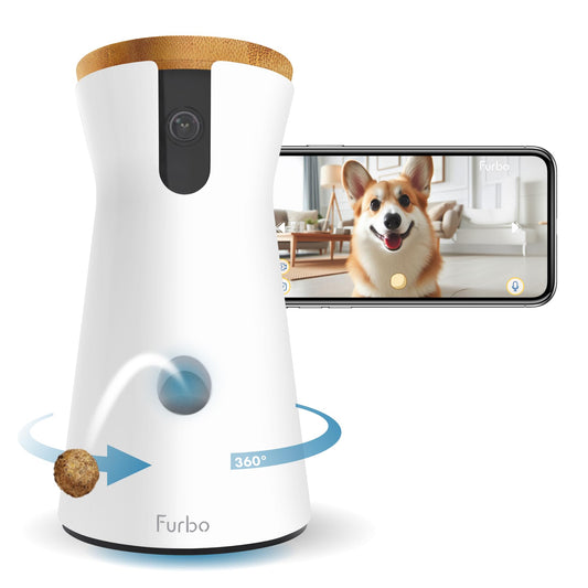 Furbo 360° Pet Camera w/Home Safety Package [PREMIUM W/SUBSCRPITION] Smart Pet Monitor w/App for Pet & Home, Rotating 360° View, Colour Night Vision, Auto-Tracking, Treat-toss, Barking, Smart Alert