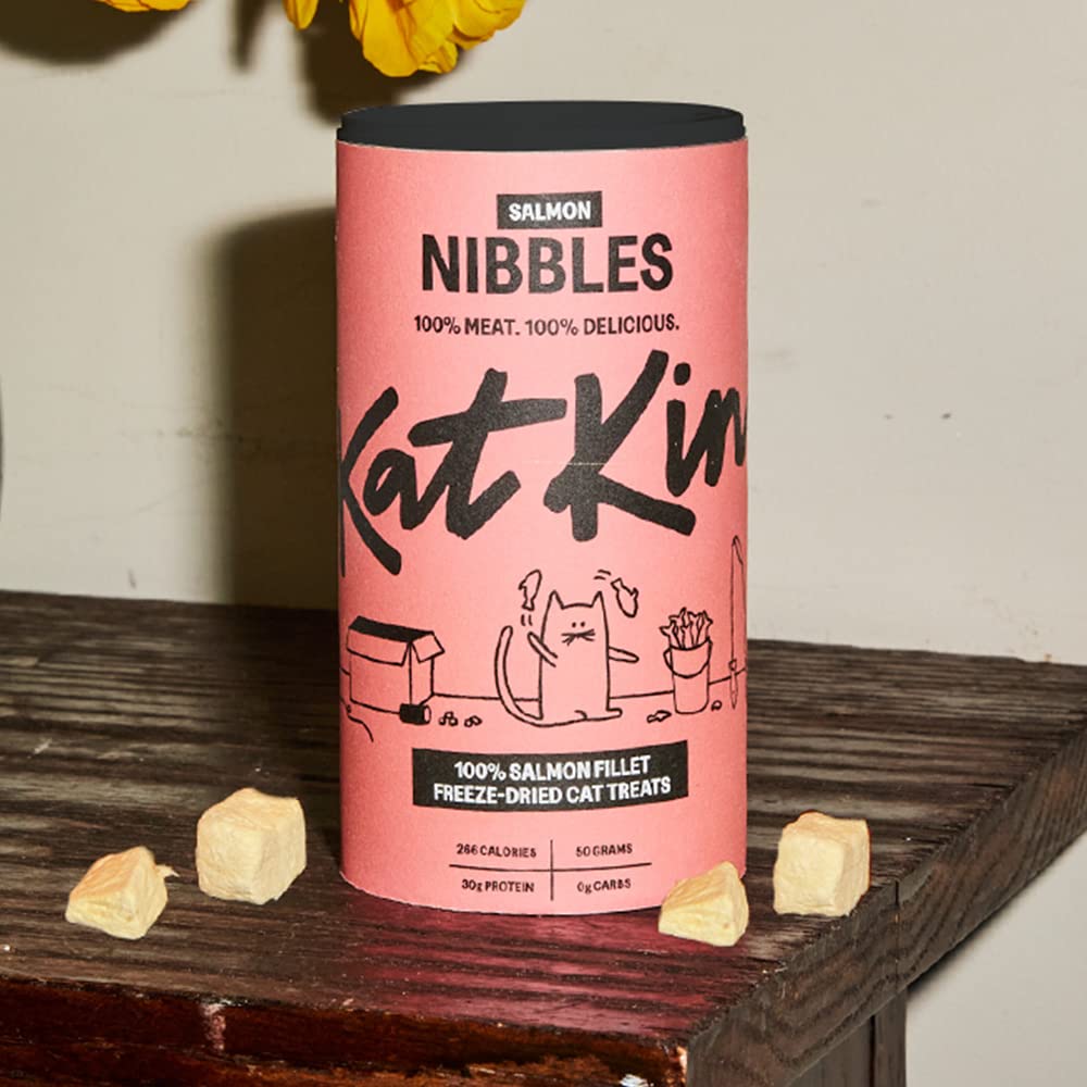KatKin Salmon Nibbles (50g Tube) - 100% Fresh Fillet Freeze-Dried Cat Treats Made in the UK for Cats and Kittens