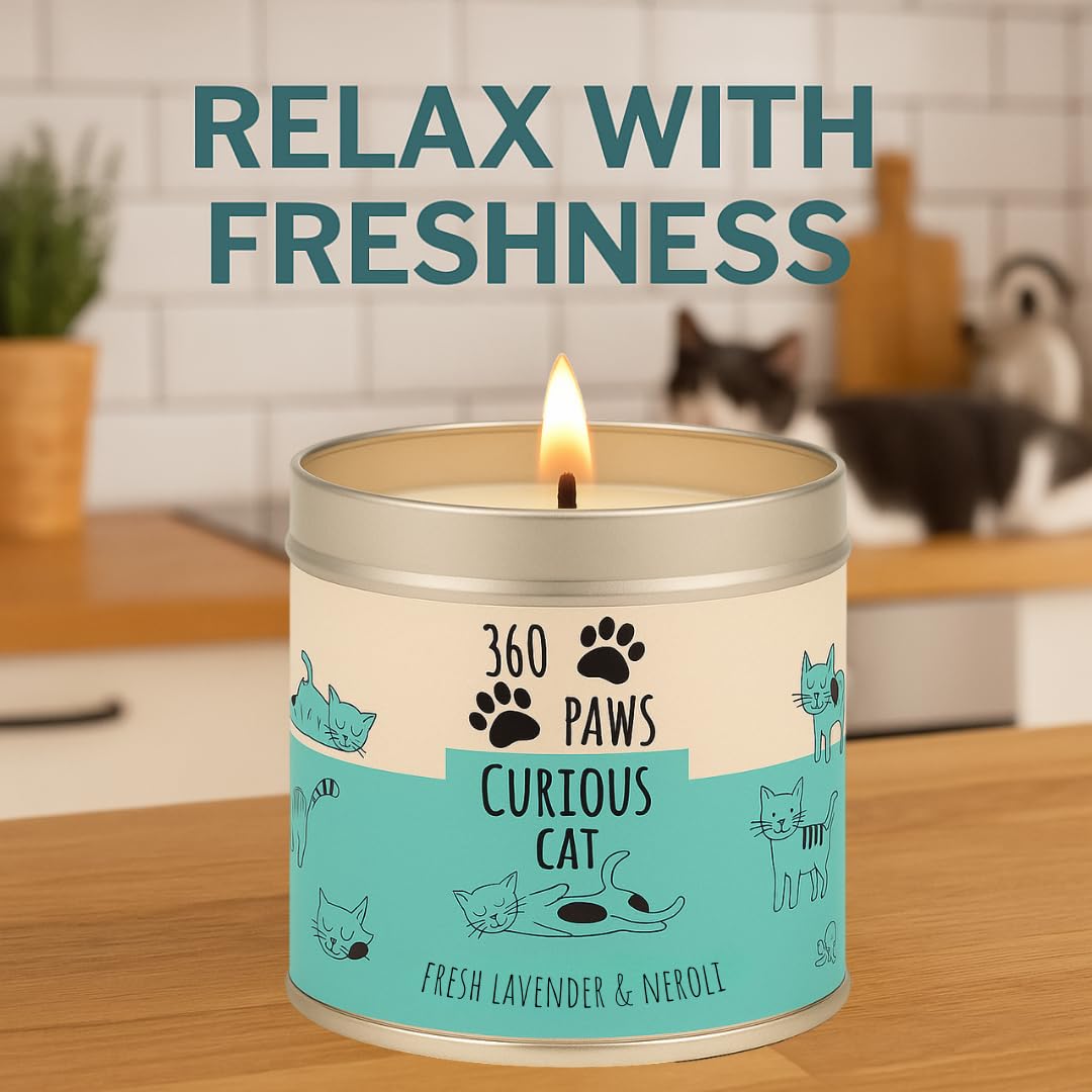 360 Paws Playful Pet Odour Neutralising Candle, Fresh Cotton & Musk, 50 Hour Burn Time, Pet-Safe AromaGuard™ Technology, Natural Wax, Reusable Tin