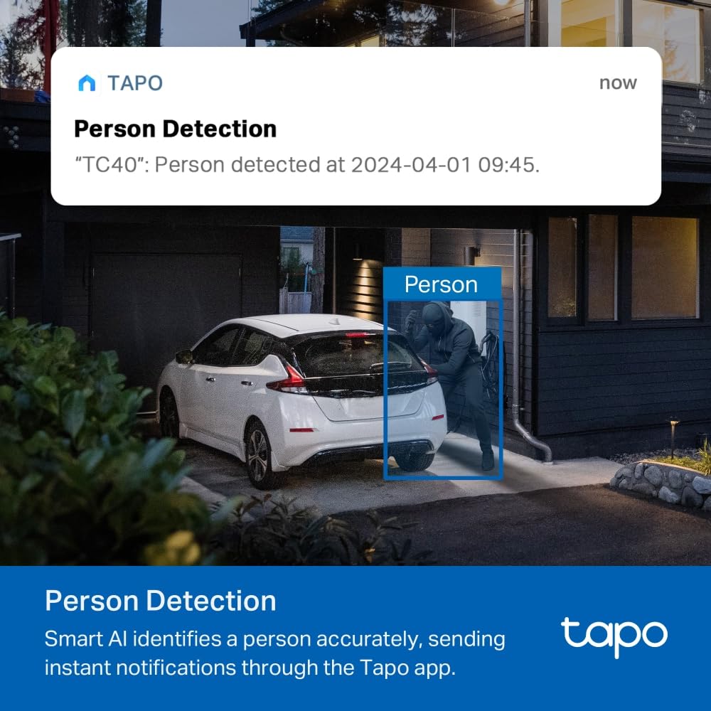 Tapo TC40 Pan/Tilt Smart Security Outdoor Camera, Full HD, 360° Smart Person Detection Motion Tracking, Color Night Vision, WiFi Camera No Monthly Fee, Two-Way Talk, IP65, Works with Alexa & Google