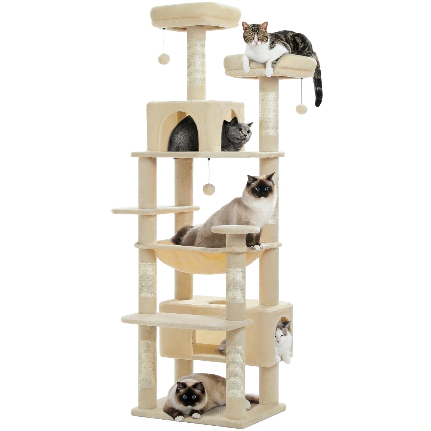 PAWZ Road Cat Tree for Large Cats, 184cm Tall Cat Tower with Large Condo