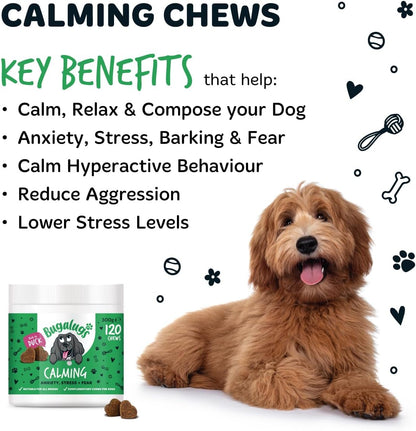 BUGALUGS Calming Treats for Dogs - Helps Stress, Fear, Barking, Reactivity, Aggression, Travel – 120 chews