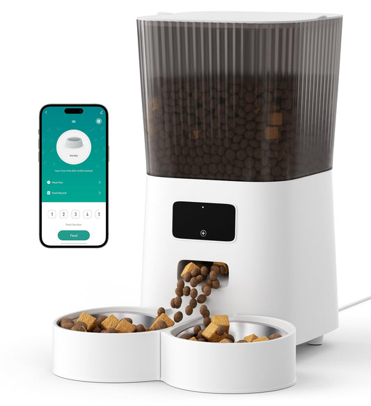 5L Cat Feeder Automatic with Timer, Automatic Cat Feeder, 1-9 Meals Per Day, Cats Food Dispenser with 2 Bowl, Auto Pet Feeder for 2 kittens and Small Dogs, Dual Power Supply