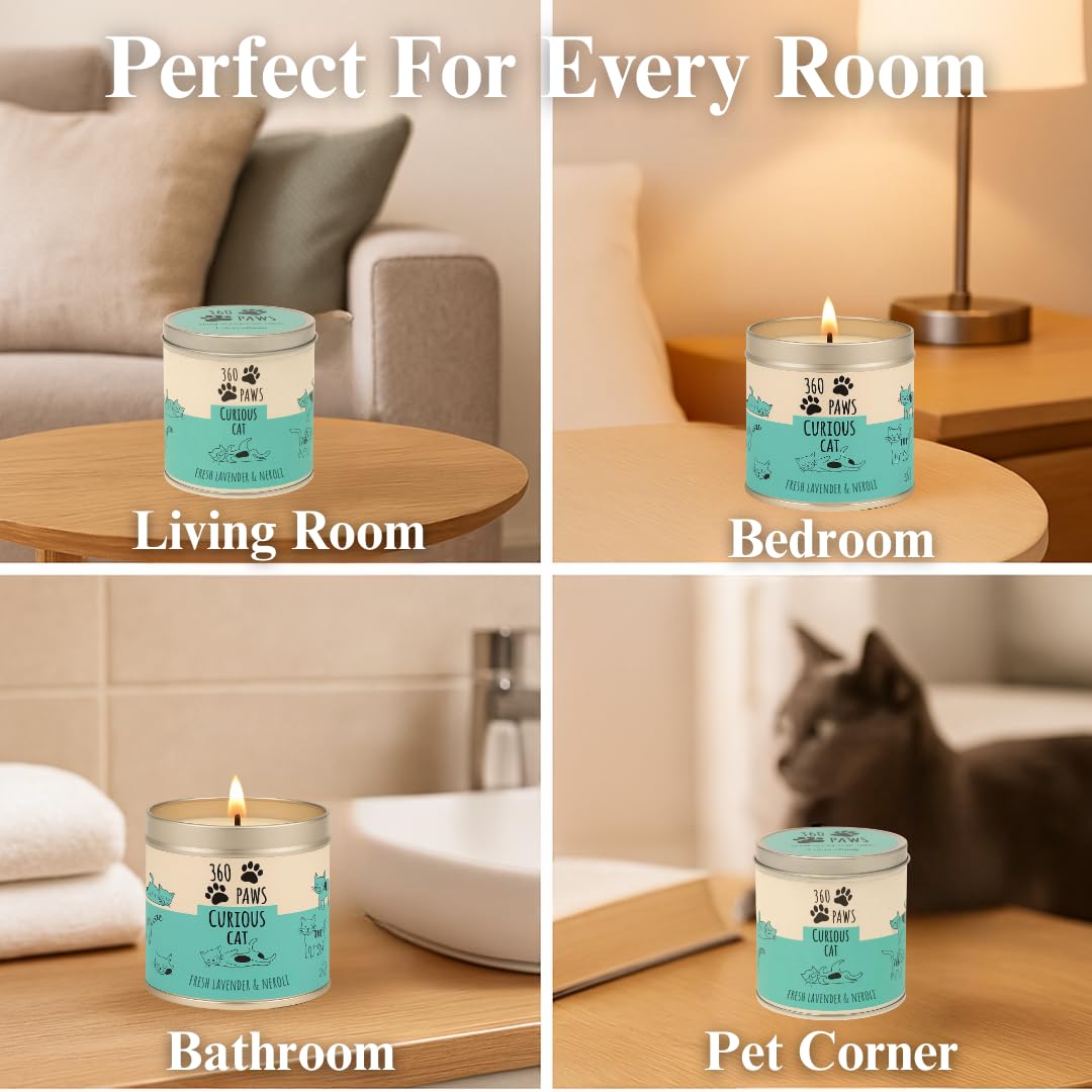 360 Paws Playful Pet Odour Neutralising Candle, Fresh Cotton & Musk, 50 Hour Burn Time, Pet-Safe AromaGuard™ Technology, Natural Wax, Reusable Tin