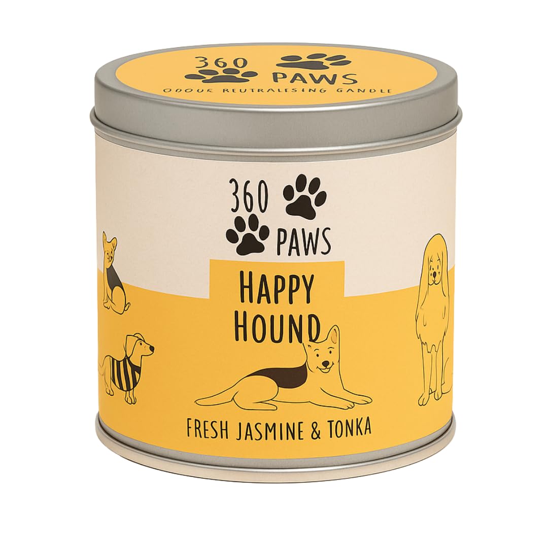 360 Paws Playful Pet Odour Neutralising Candle, Fresh Cotton & Musk, 50 Hour Burn Time, Pet-Safe AromaGuard™ Technology, Natural Wax, Reusable Tin