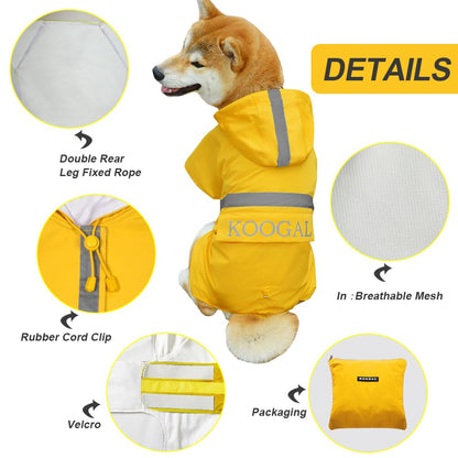 Waterproof Dog Raincoat with Hood and Reflective Design