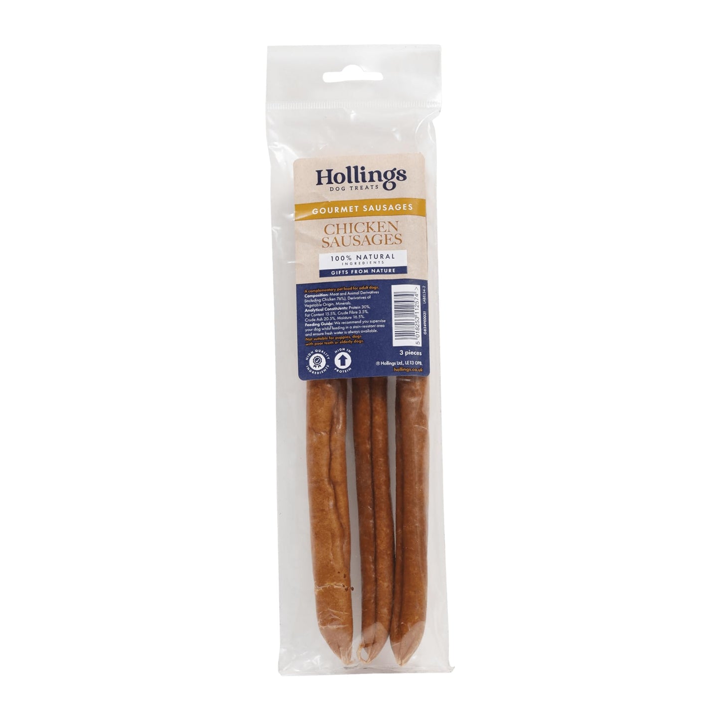 Hollings Chicken Sausages Dog Treats, Delicious, Nutritious Air Dried Chews for Adult Dogs, Made with 100% Natural Ingredients (Pack of 3)