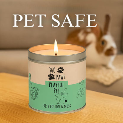 360 Paws Playful Pet Odour Neutralising Candle, Fresh Cotton & Musk, 50 Hour Burn Time, Pet-Safe AromaGuard™ Technology, Natural Wax, Reusable Tin
