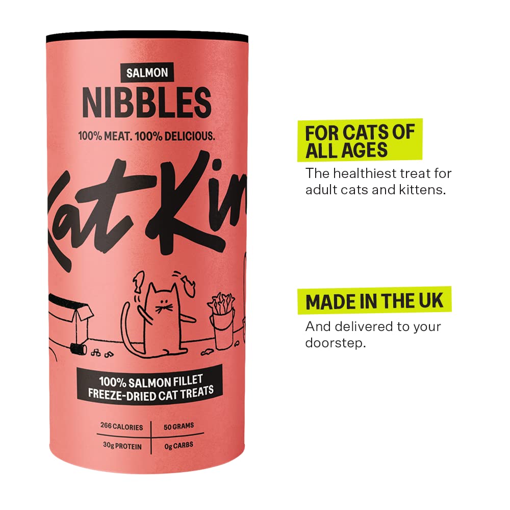 KatKin Salmon Nibbles (50g Tube) - 100% Fresh Fillet Freeze-Dried Cat Treats Made in the UK for Cats and Kittens