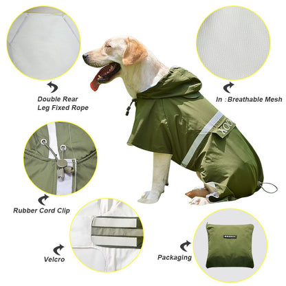 Waterproof Dog Raincoat with Hood and Reflective Design