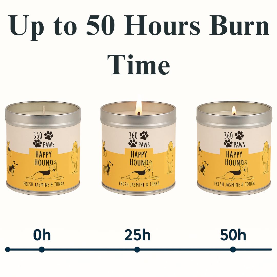 360 Paws Playful Pet Odour Neutralising Candle, Fresh Cotton & Musk, 50 Hour Burn Time, Pet-Safe AromaGuard™ Technology, Natural Wax, Reusable Tin