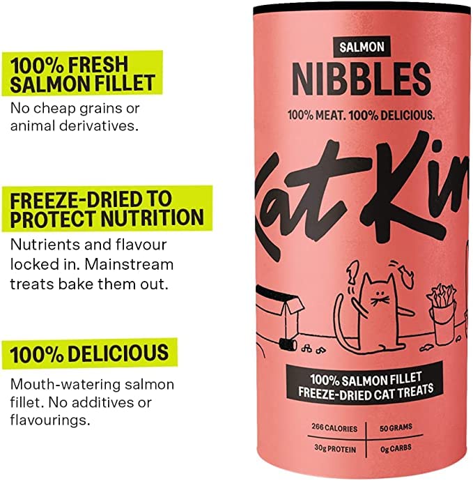 KatKin Salmon Nibbles (50g Tube) - 100% Fresh Fillet Freeze-Dried Cat Treats Made in the UK for Cats and Kittens