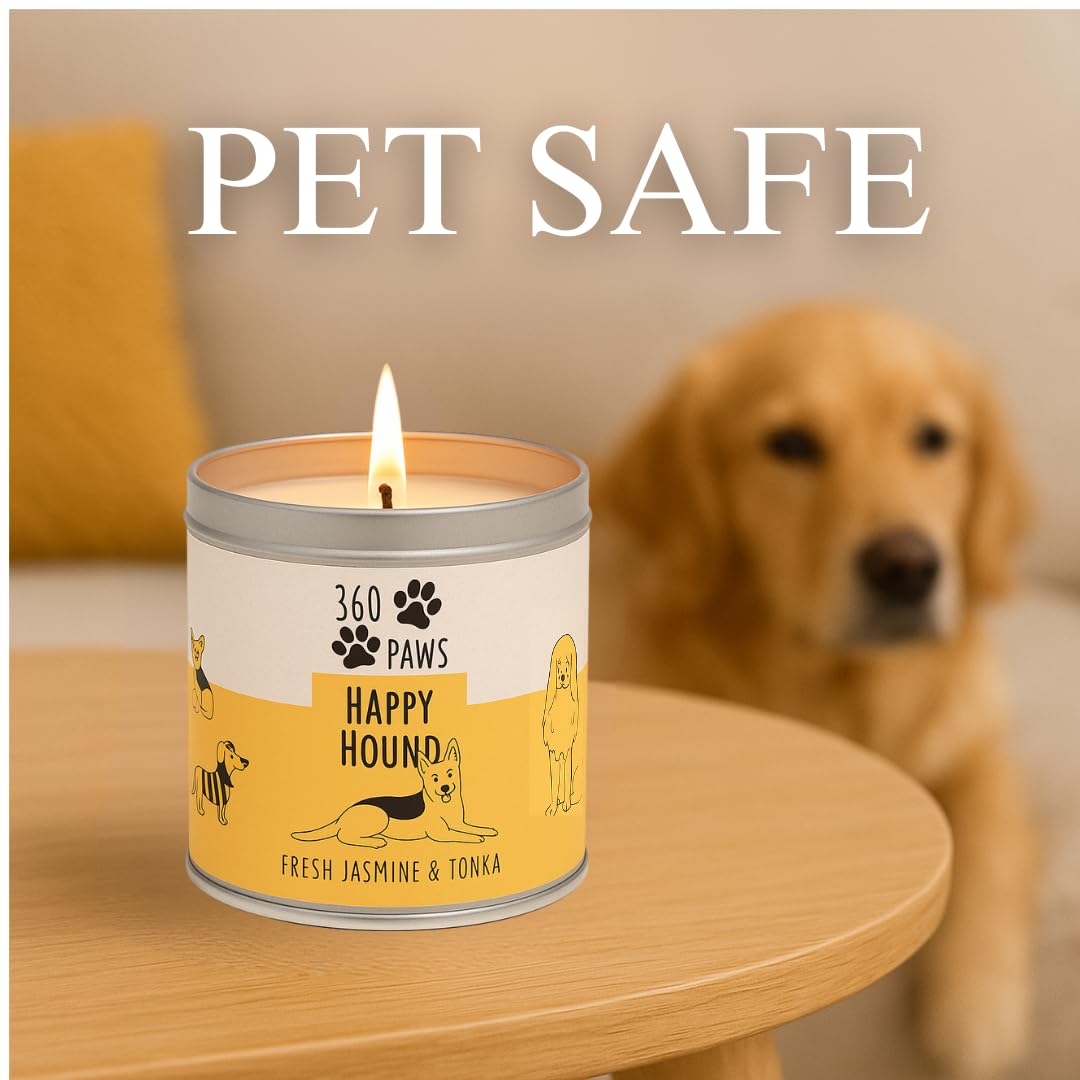 360 Paws Playful Pet Odour Neutralising Candle, Fresh Cotton & Musk, 50 Hour Burn Time, Pet-Safe AromaGuard™ Technology, Natural Wax, Reusable Tin