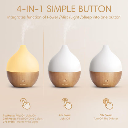 SALKING Essential Oil Diffuser, 100ml Small Aromatherapy Ultrasonic Cool Mist Humidifier with Warm White Lights, Auto Shut-Off Function, for Office Home