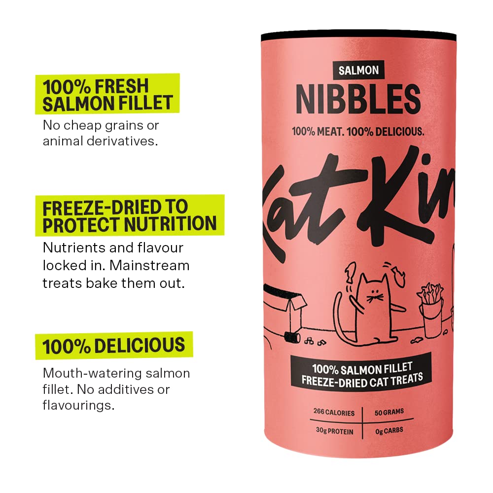 KatKin Salmon Nibbles (50g Tube) - 100% Fresh Fillet Freeze-Dried Cat Treats Made in the UK for Cats and Kittens
