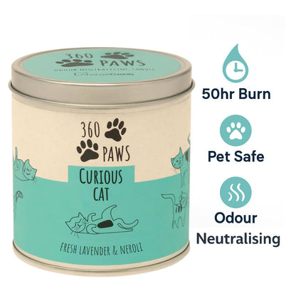 360 Paws Playful Pet Odour Neutralising Candle, Fresh Cotton & Musk, 50 Hour Burn Time, Pet-Safe AromaGuard™ Technology, Natural Wax, Reusable Tin