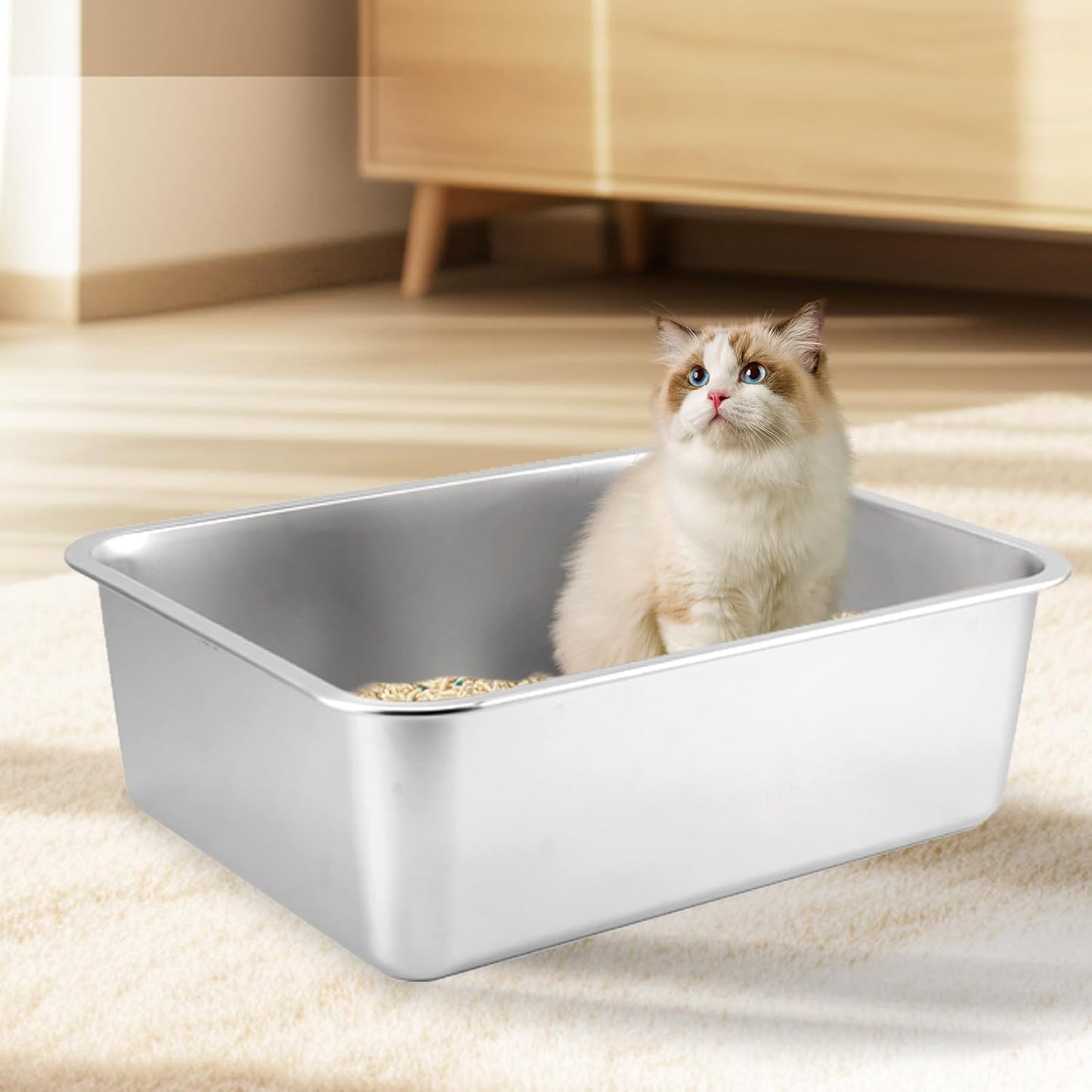 XXL Cat Litter Tray 50 * 35 * 15CM(19.5" L x 13.5" W x 6" H) Litter Tray Litter Box Large Cat Litter Trays for Cats Rabbits, Never Absorbs Odors, Rustproof, Non Stick Smooth Surface
