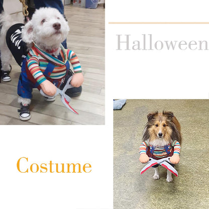 DELIFUR Dog Chucky Costume Pet Halloween Clothes Cat Cosplay Party Suit Funny Dog Costume Small to Large Dogs(S)