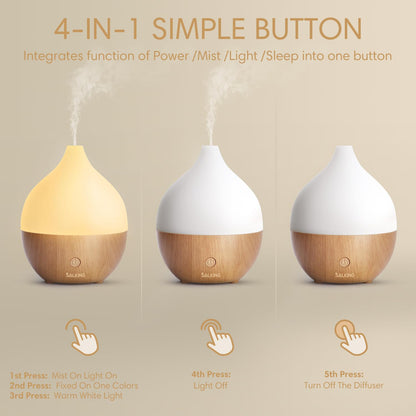 SALKING Essential Oil Diffuser, 100ml Small Aromatherapy Ultrasonic Cool Mist Humidifier with Warm White Lights, Auto Shut-Off Function, for Office Home