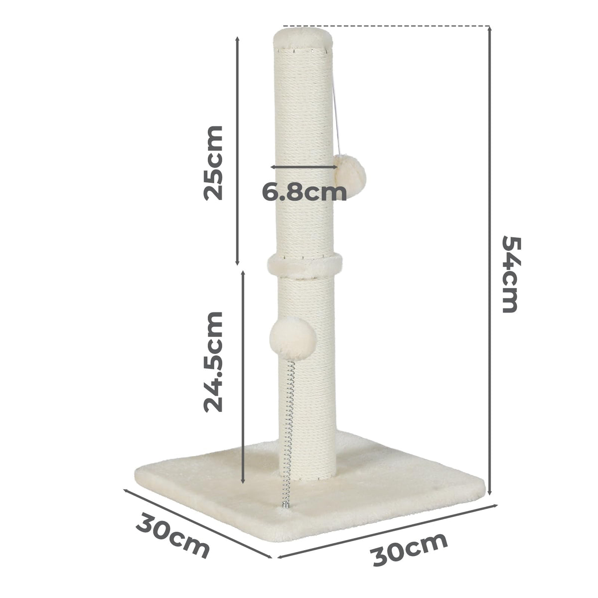 skylos 71cm Cat Scratching Post with Plush Resting Platform Natural Sisal,Anti-Tip,Easy Assembly,Grey