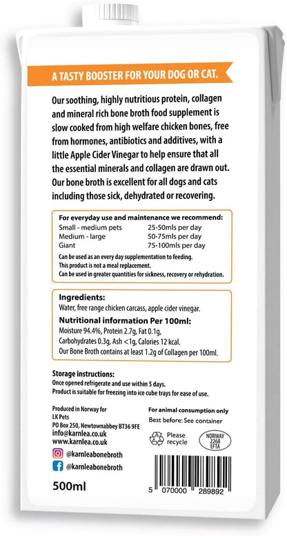 Chicken Bone Broth for Dogs & Cats - Free Range | 100% Real & Natural Liquid Bone Broth for Pets | High in Collagen & Protein for Healthy Joints, Gut, Digestion, Skin & Sickness Recovery
