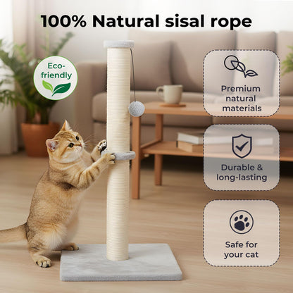 skylos 71cm Cat Scratching Post with Plush Resting Platform Natural Sisal,Anti-Tip,Easy Assembly,Grey