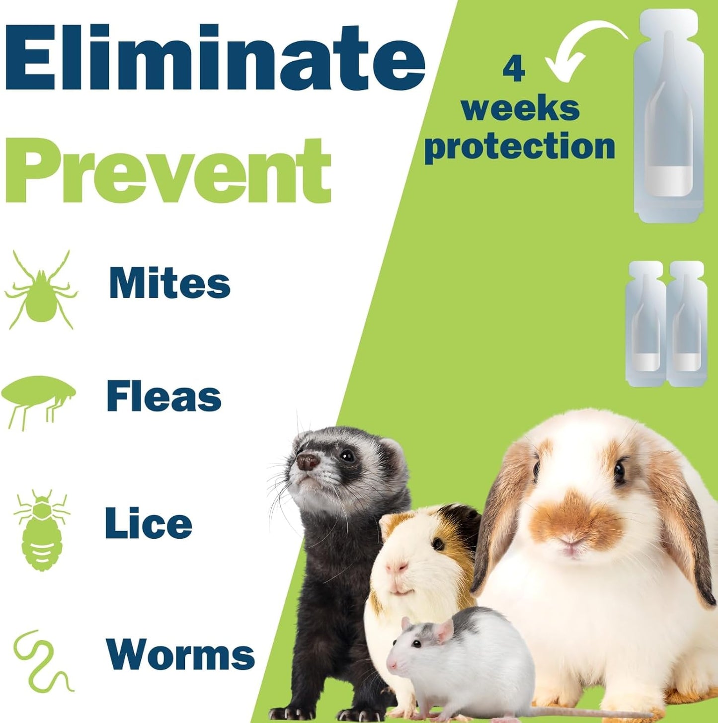 Naqua - 2 x VET STRENGTH - Anti-Parasite Spot On Pipettes. Treatment for Rabbits, Ferrets, Guinea Pigs, Rats & Chinchilla. Kills fleas, lice, mange mites (2 Pipettes)