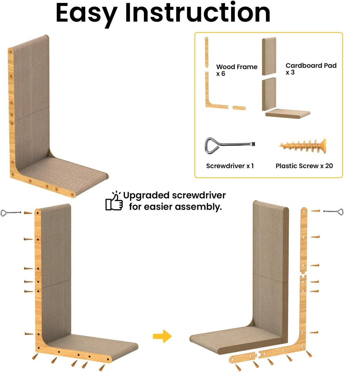 Conlun Cardboard Cat Scratcher,58 cm L Shape Scratch Pad