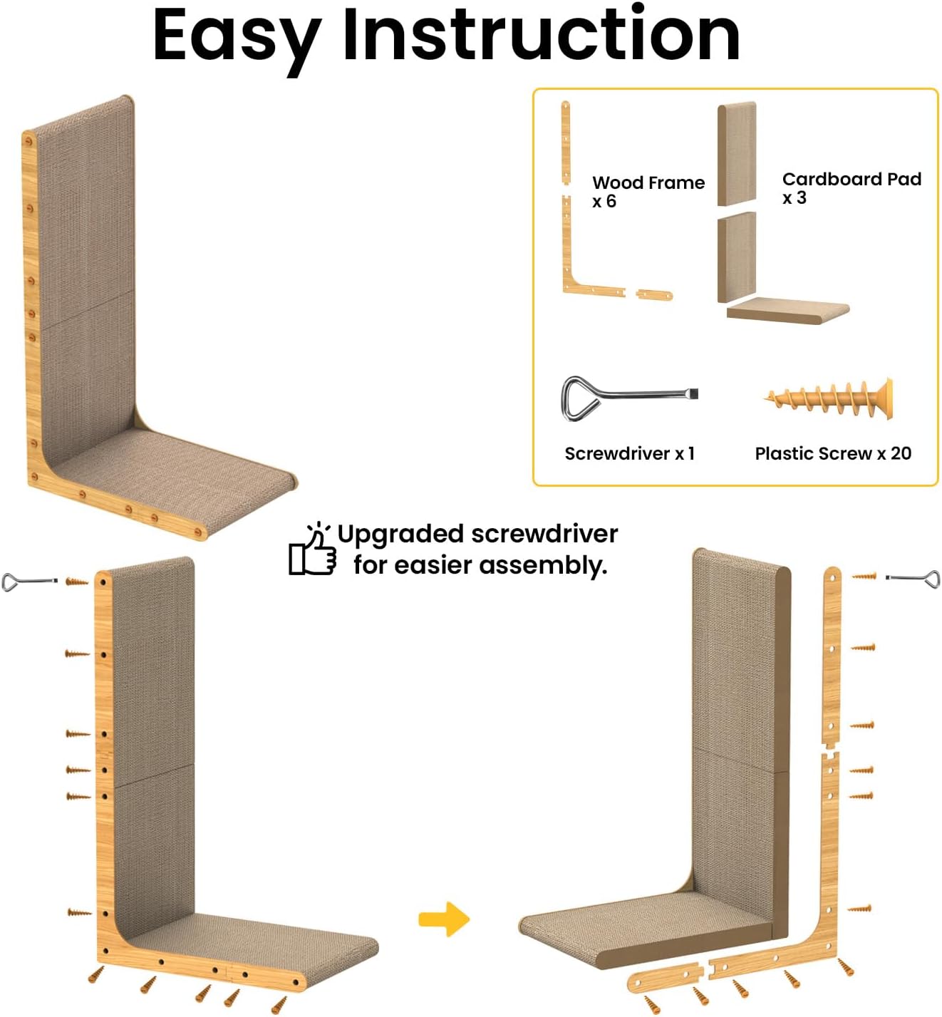 Conlun Cardboard Cat Scratcher,58 cm L Shape Scratch Pad