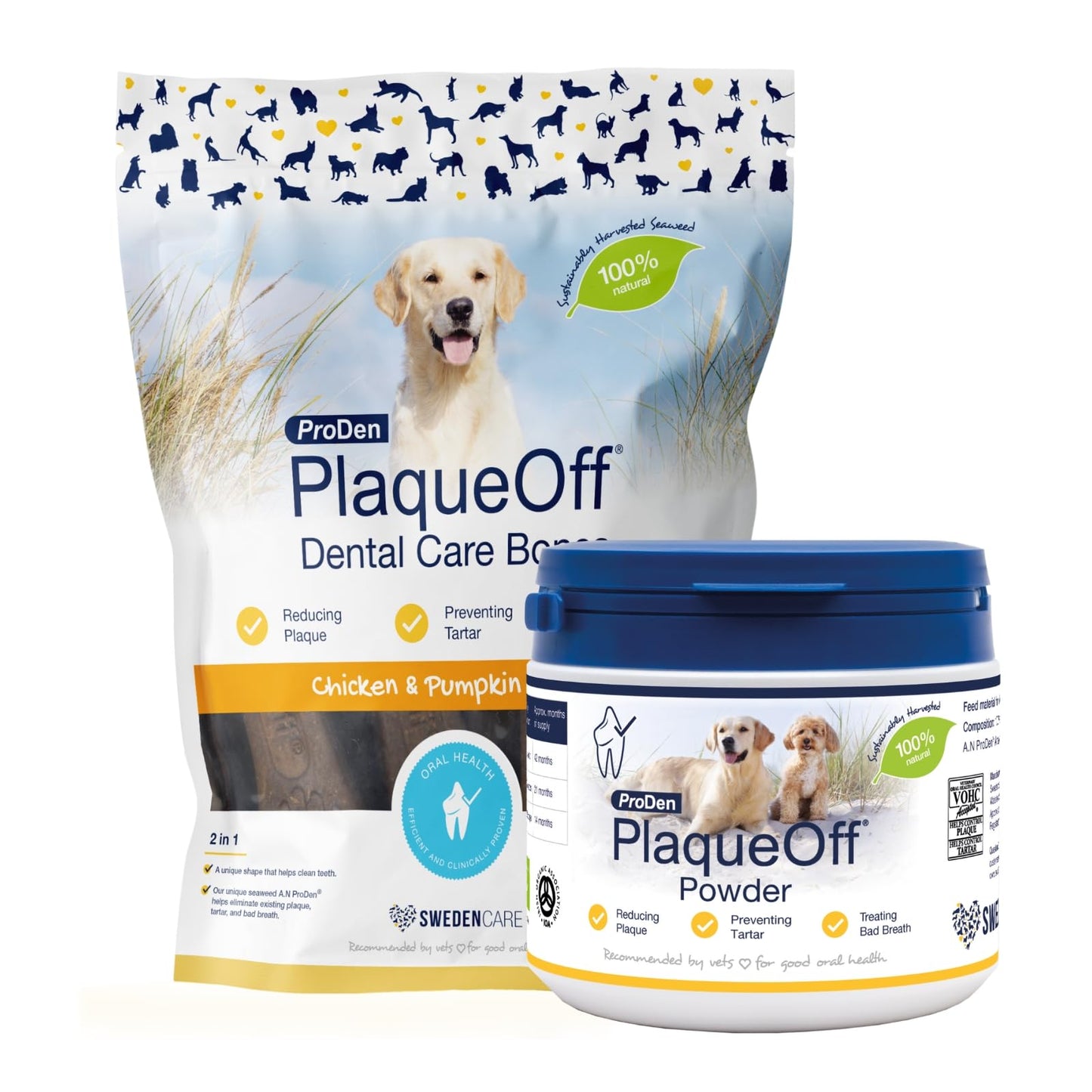 ProDen PlaqueOff Powder for Dogs & Cats, Tartar & Bad Breath Remover with 100% Natural Teeth Plaque Remover 180 g