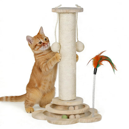 skylos 71cm Cat Scratching Post with Plush Resting Platform Natural Sisal,Anti-Tip,Easy Assembly,Grey