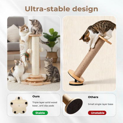 skylos 71cm Cat Scratching Post with Plush Resting Platform Natural Sisal,Anti-Tip,Easy Assembly,Grey