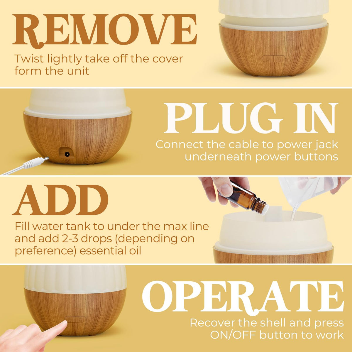 SALKING Essential Oil Diffuser, 100ml Small Aromatherapy Ultrasonic Cool Mist Humidifier with Warm White Lights, Auto Shut-Off Function, for Office Home
