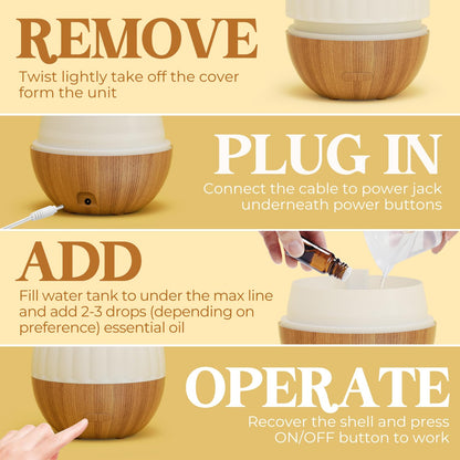 SALKING Essential Oil Diffuser, 100ml Small Aromatherapy Ultrasonic Cool Mist Humidifier with Warm White Lights, Auto Shut-Off Function, for Office Home