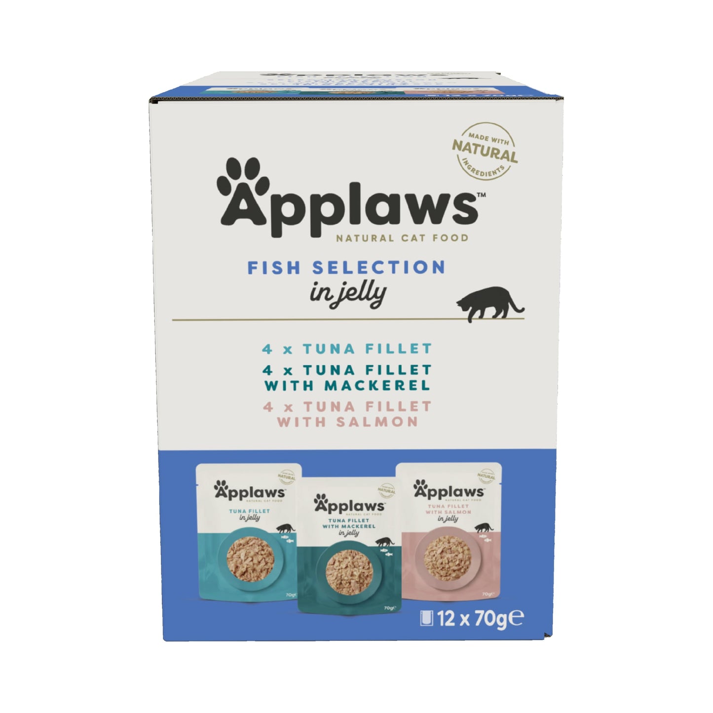 Applaws 100% Natural Wet Cat Food, Pouch Multipack Tuna Selection in Broth, 70 g (12 x 70 g Pouches)