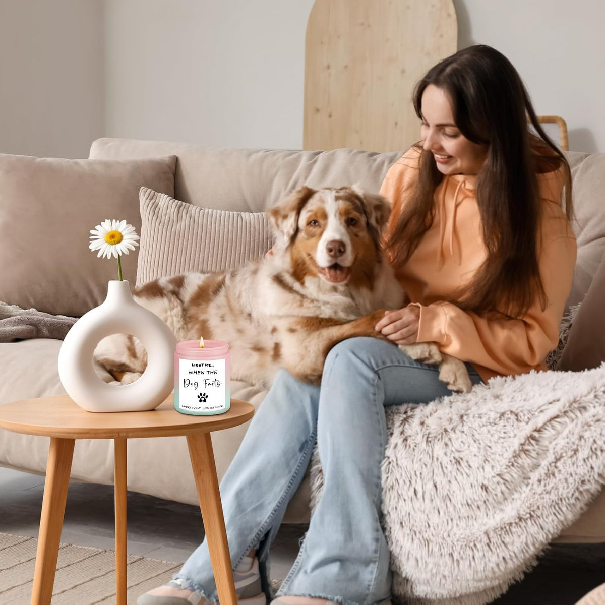 Dog Lovers Gifts for Women, Funny Candle Gift Light Me When The Dog Farts, 3.5 oz Lavender Candle with Humorous Scent Relief, Novelty Presents for Dogs Mums Best Friends Sisters Coworkers