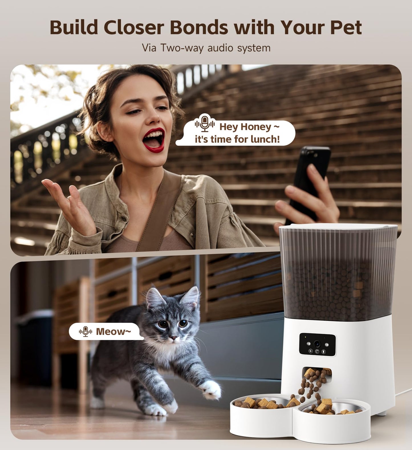 5L Cat Feeder Automatic with Timer, Automatic Cat Feeder, 1-9 Meals Per Day, Cats Food Dispenser with 2 Bowl, Auto Pet Feeder for 2 kittens and Small Dogs, Dual Power Supply