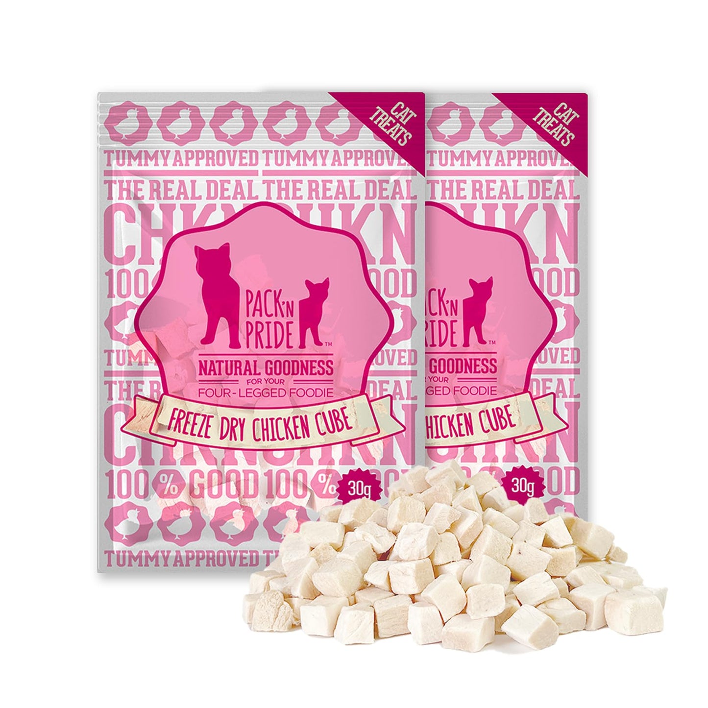 PACK’N PRIDE Freeze Dried Cat Treats, 4 Pack*30g=120g for Indoor Cats with Natural Chicken Breast Meat, Grain-Free, Low-fat Cat Snacks