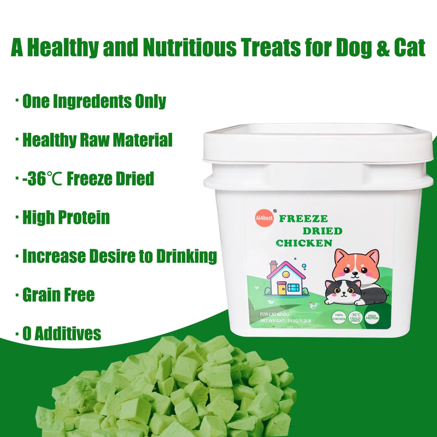 Freeze Dried Chicken Breast Cat Treats and Food 100g 100% Chicken Natural Grain Free Allergen-Free & Hypoallergenic Easy Digestion Nibbles Nutritious Cat, Kitten and Dog Snacks(Small-Sized Cube 10mm)
