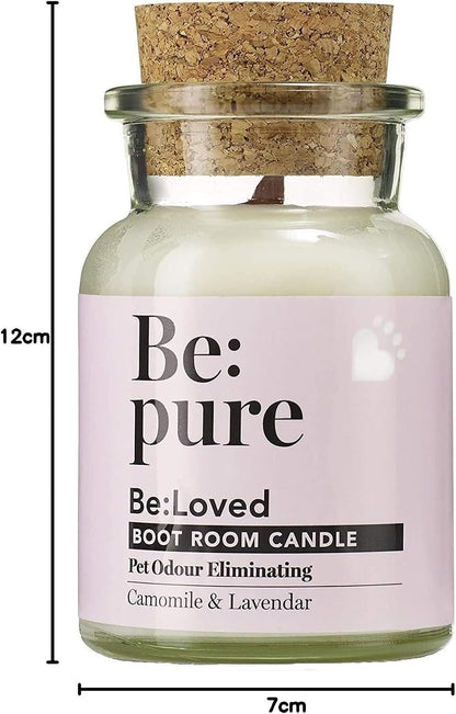 Be:Loved - Be:Pure Pet & Dog Odour Eliminating Scented Candle - Natural Soy & Beeswax with Lavender & Camomile - Soy Candle, Candle Gift - 150ml, 30 Hours Burn Time