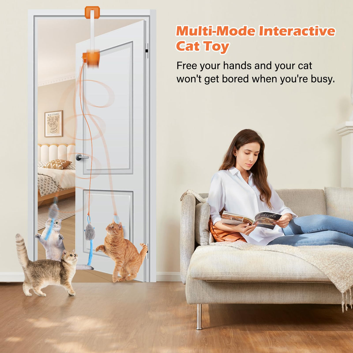 Interactive Cat Toy, Electric Cat Teaser, Door Clip, 2 Motion Modes,grey