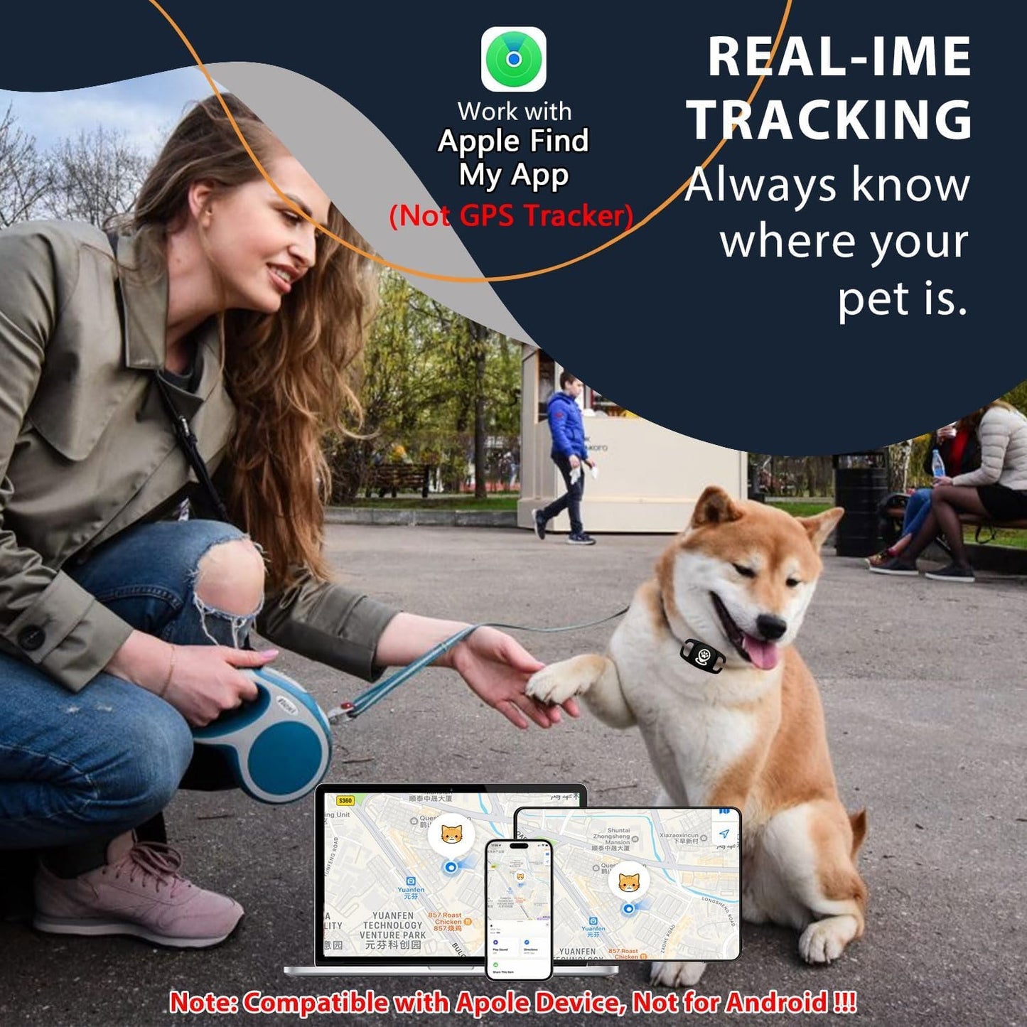 Dog Tracker, Pet Tracker with Dog Collar Tracker Holder, Dog Tracker with No Monthly Fees for Location Tracking, Work with Find My Only iOS, No GPS