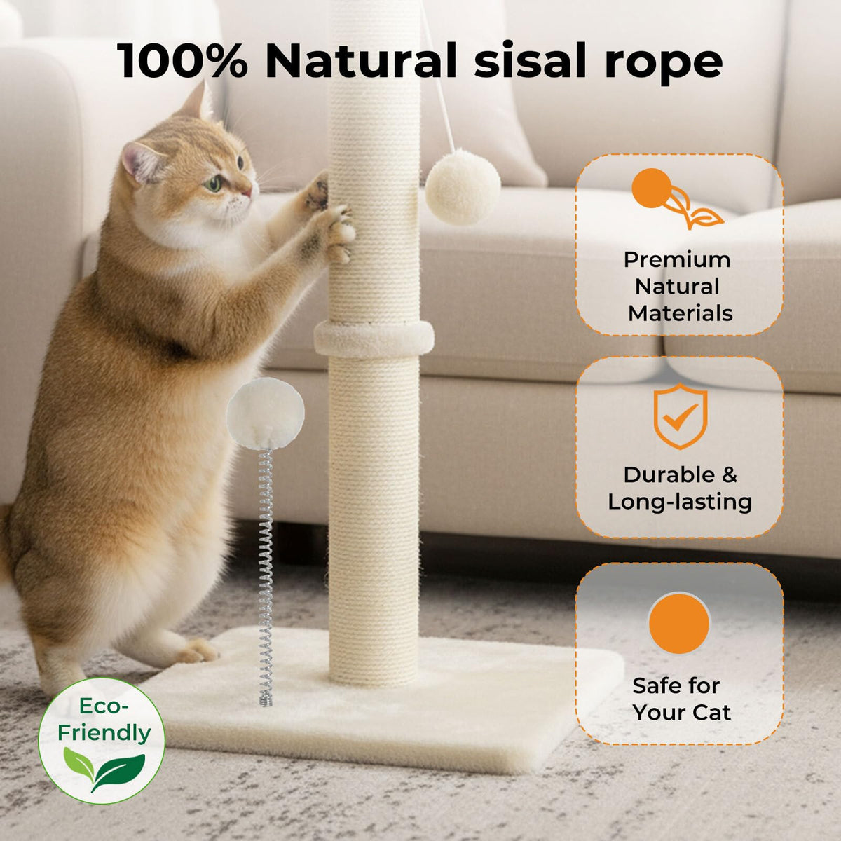 skylos 71cm Cat Scratching Post with Plush Resting Platform Natural Sisal,Anti-Tip,Easy Assembly,Grey