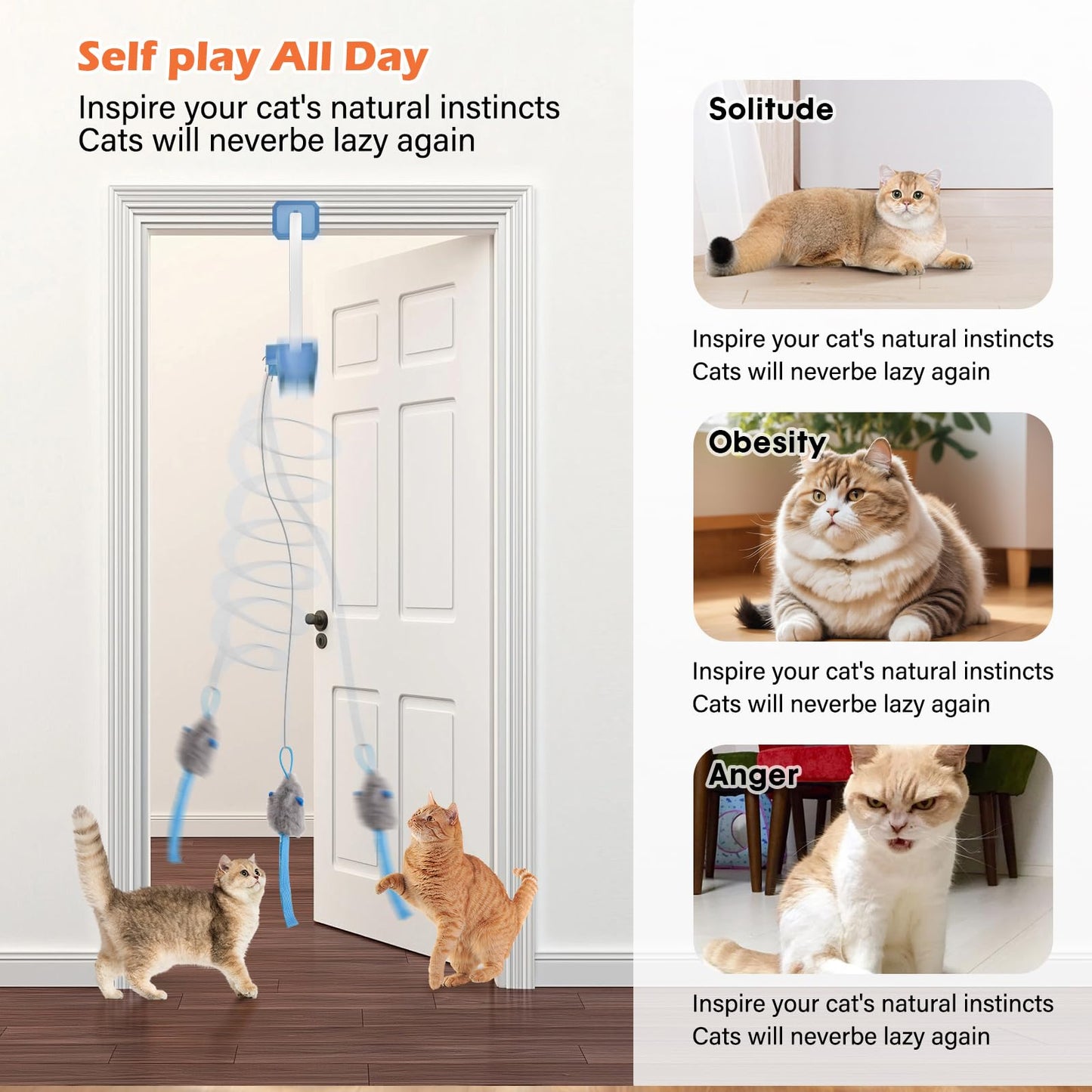 Interactive Cat Toy, Electric Cat Teaser, Door Clip, 2 Motion Modes,grey