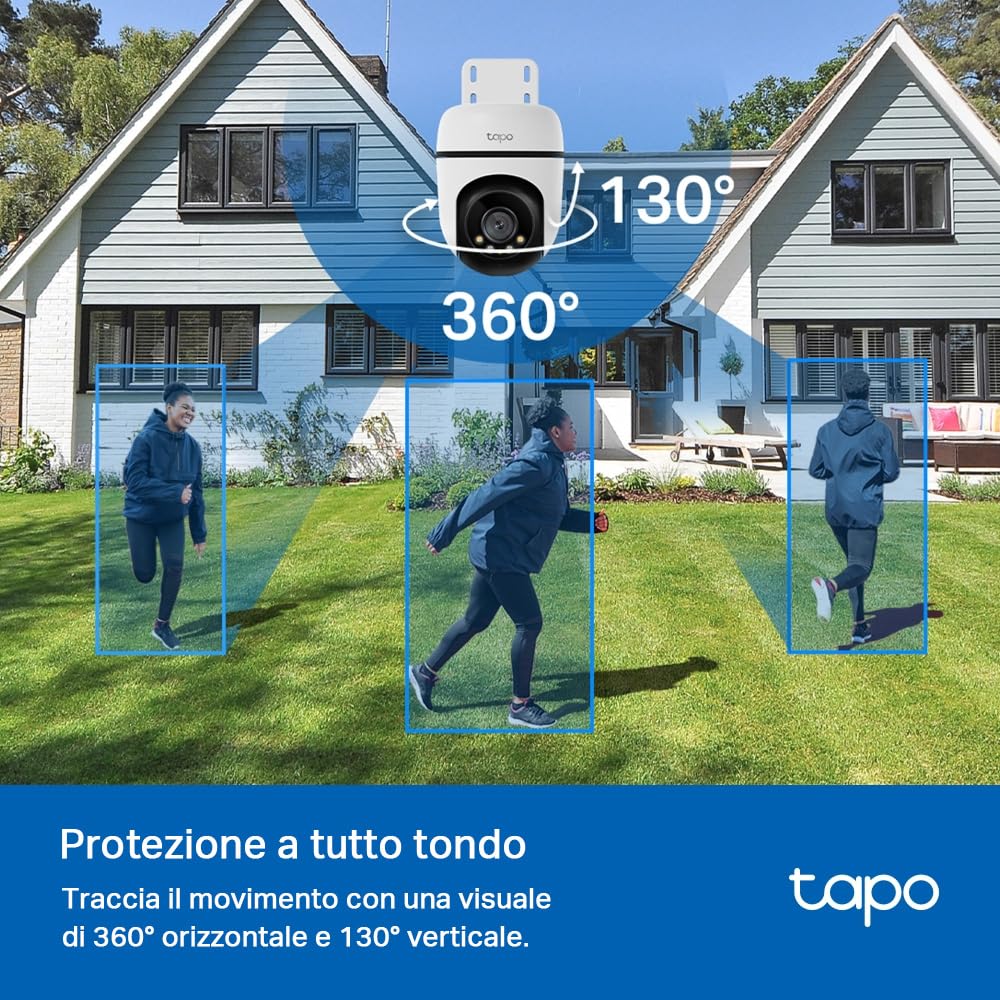 Tapo TC40 Pan/Tilt Smart Security Outdoor Camera, Full HD, 360° Smart Person Detection Motion Tracking, Color Night Vision, WiFi Camera No Monthly Fee, Two-Way Talk, IP65, Works with Alexa & Google