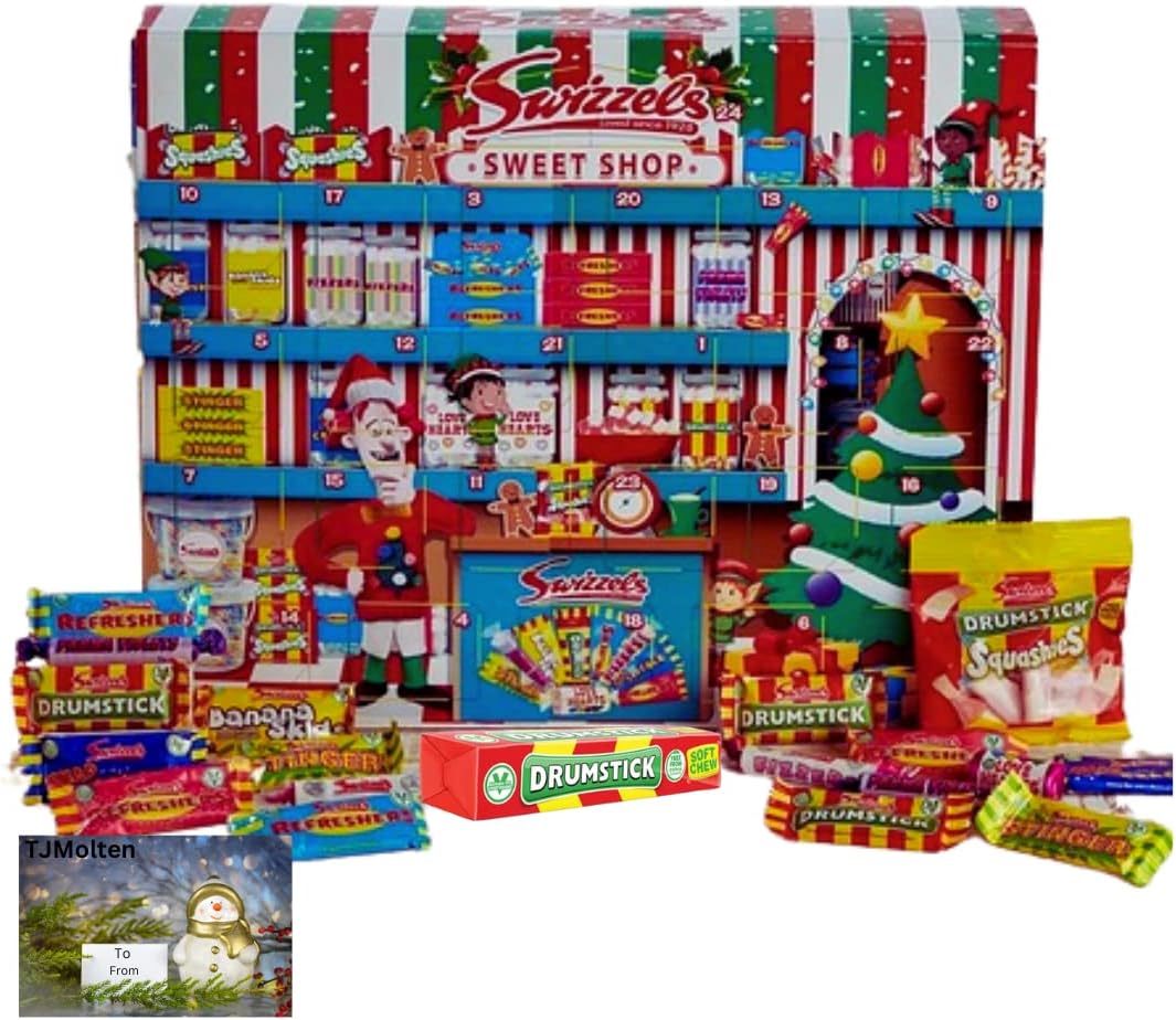 Sweets Advent Calendar 2026 - Retro sweets adventcalendar | Countdown to Christmas selections sweets | Gluten Free Advent Calendar for Kids Men Women 220 g & TJMolten activity card (swizels advent)