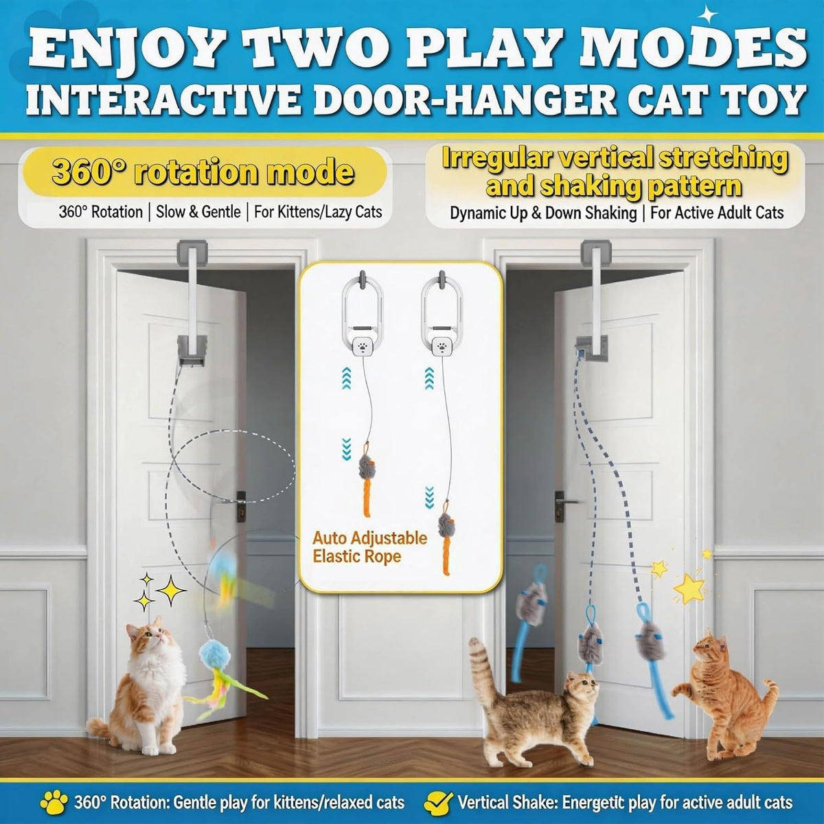 Interactive Cat Toy, Electric Cat Teaser, Door Clip, 2 Motion Modes,grey