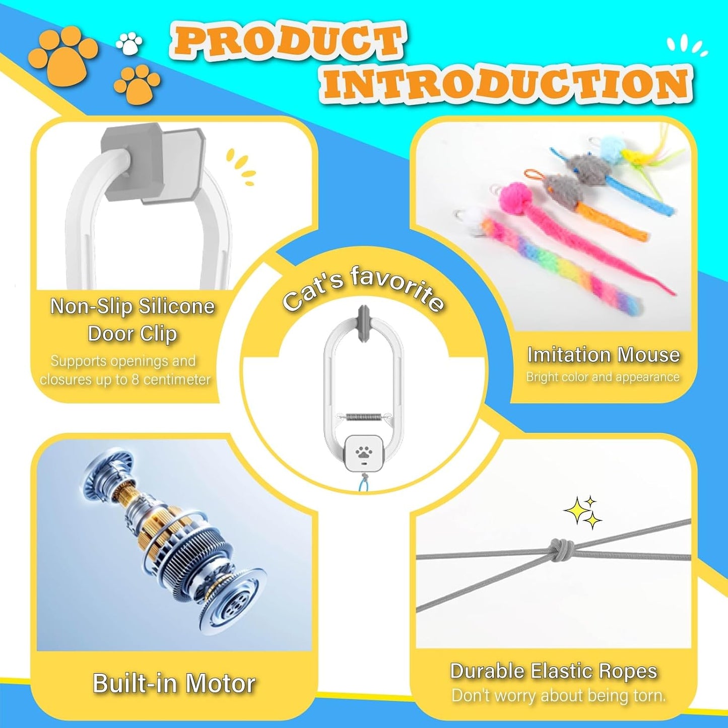 Interactive Cat Toy, Electric Cat Teaser, Door Clip, 2 Motion Modes,grey