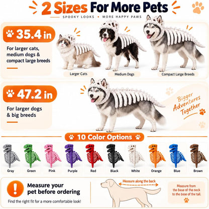 Dog Dinosaur Skeleton Halloween Costume, Plush Dino Pet Costume for Small, Medium, and Large Dogs, Funny Dog Cosplay Outfit for Halloween Party Decorations，Black：90cm