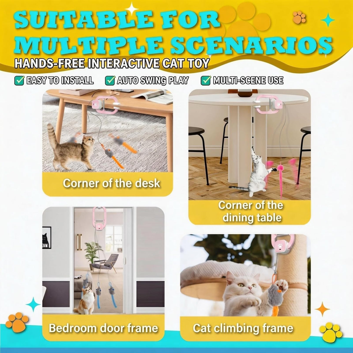 Interactive Cat Toy, Electric Cat Teaser, Door Clip, 2 Motion Modes,grey
